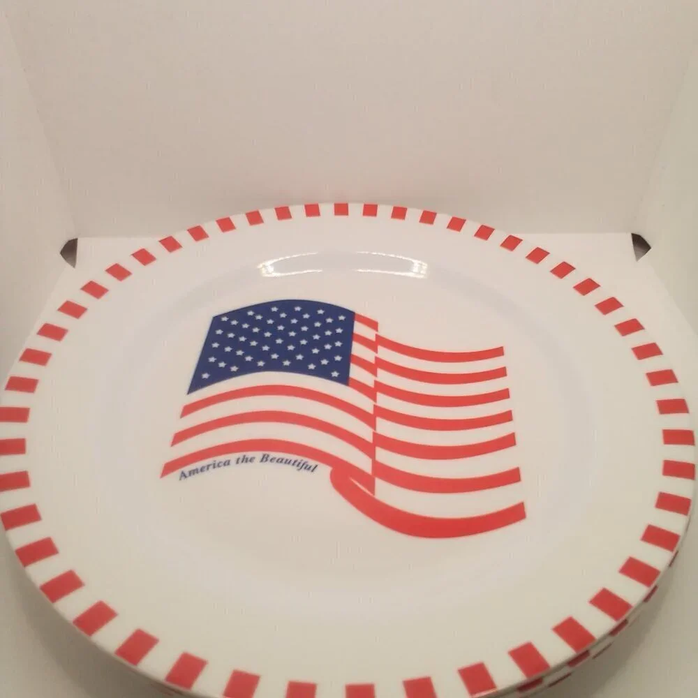 Melamine Ware America The Beautiful Plates Lot of 4 Flag 10
